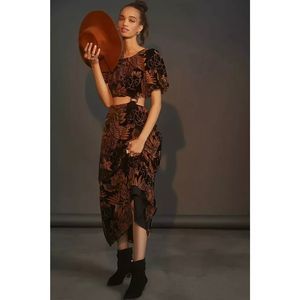 New Anthropologie x Let Me Be Burnout Velvet Maxi Dress sz XS